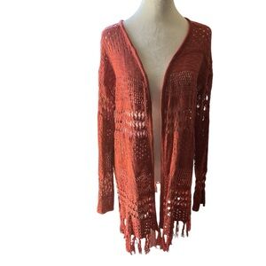 Open weave fringe cardigan cover up